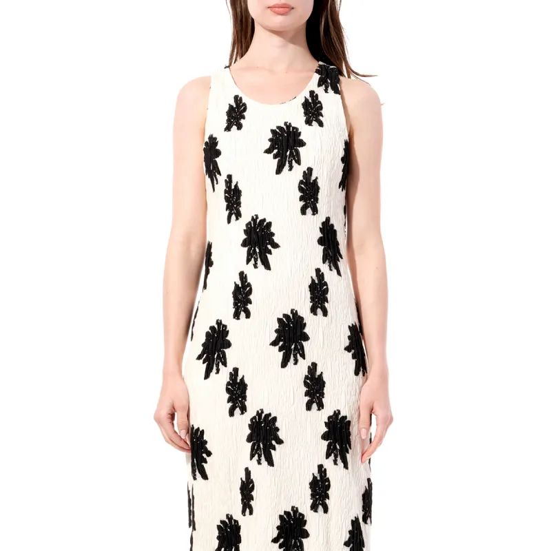 Cloque Silk Dress in White/Black sold by MARAIS