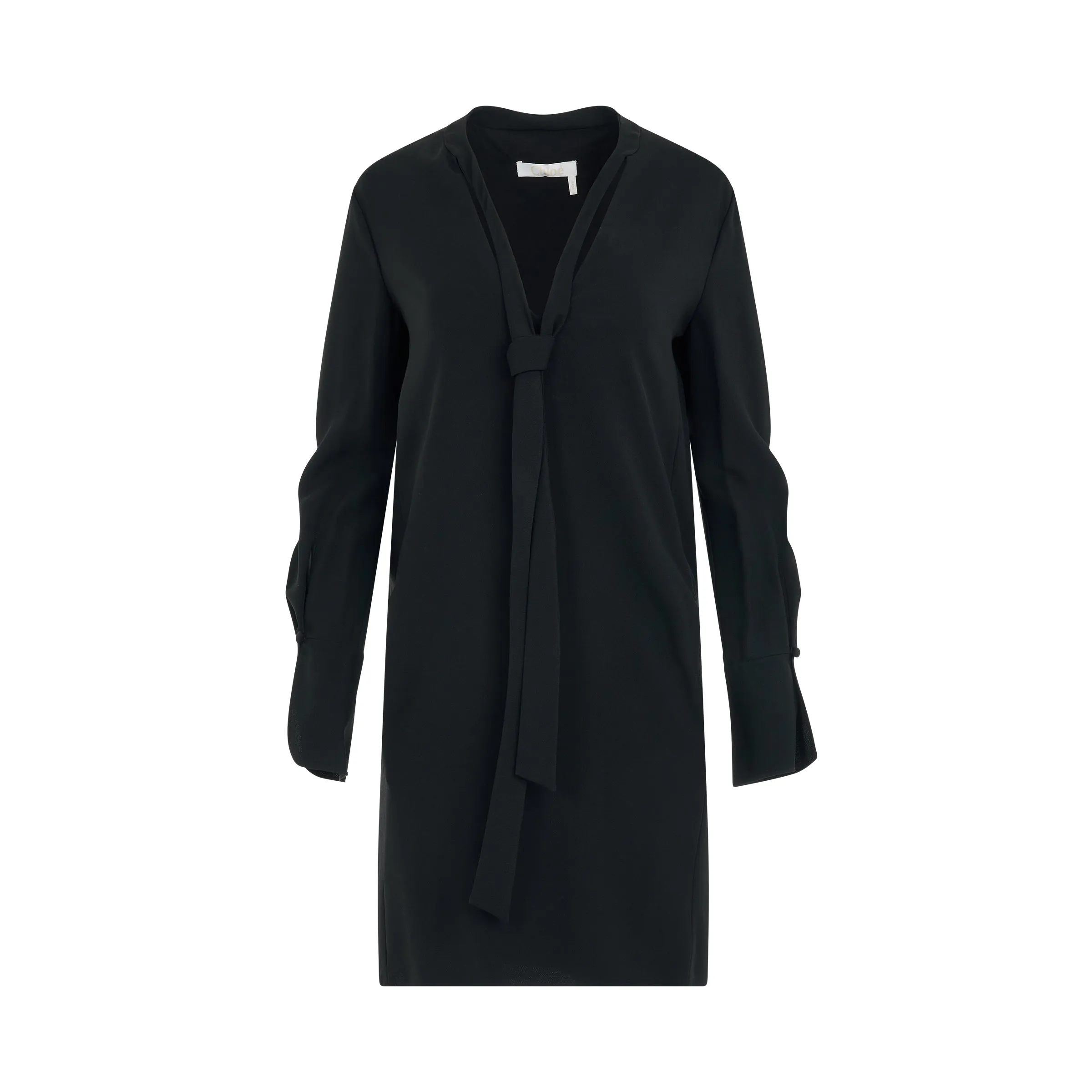 Neck Tie Shift Black Dress in Black sold by MARAIS