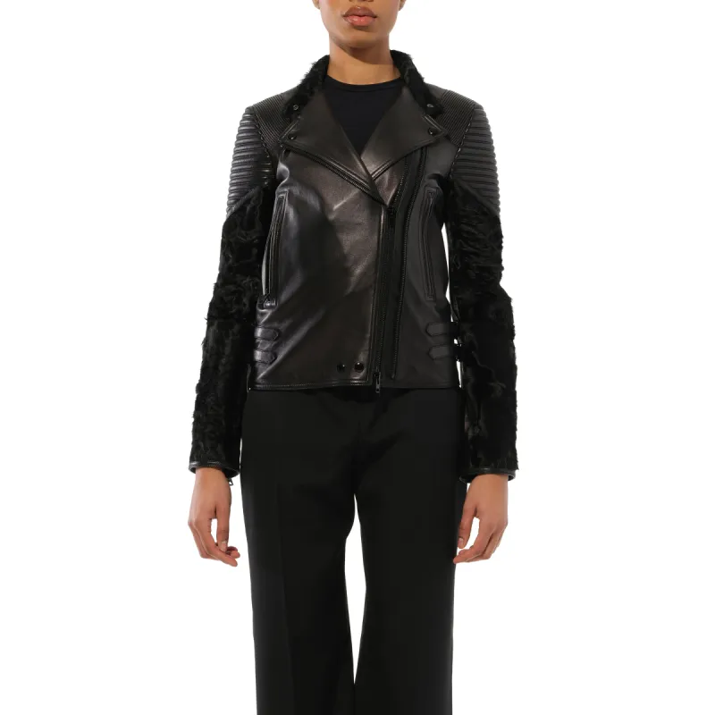 Biker Jacket in Leather and Fur sold by MARAIS