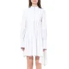 Pleated Sleeves Cotton Dress in White sold by MARAIS
