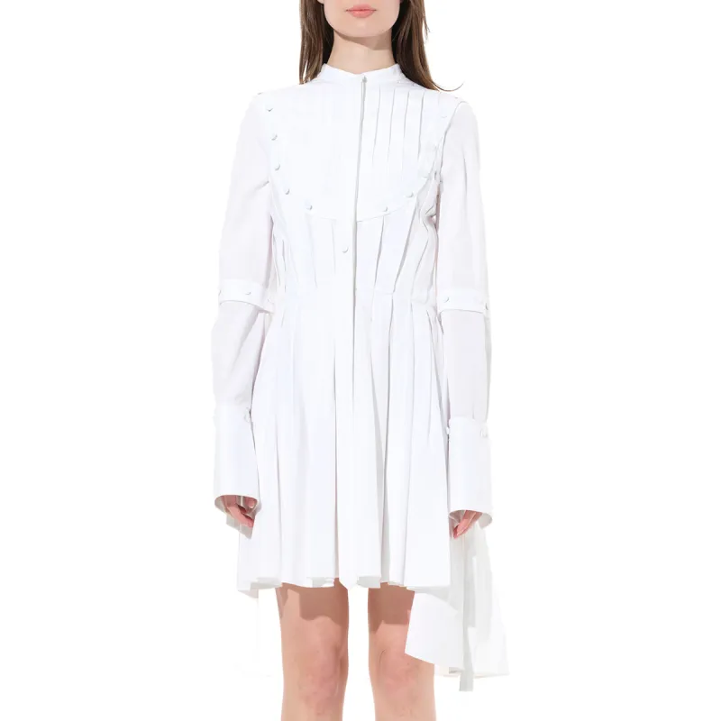 Pleated Sleeves Cotton Dress in White sold by MARAIS