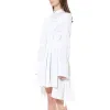 Pleated Sleeves Cotton Dress in White sold by MARAIS