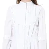 Pleated Sleeves Cotton Dress in White sold by MARAIS