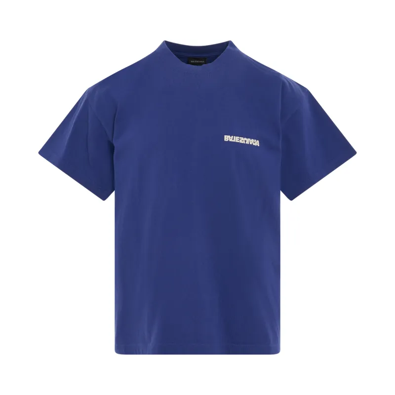 Logo Printed Medium Fit T-Shirt in Indigo/Dirty White sold by MARAIS