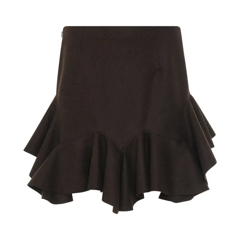 Wool Ruffled Skirt in Russet Brown sold by MARAIS