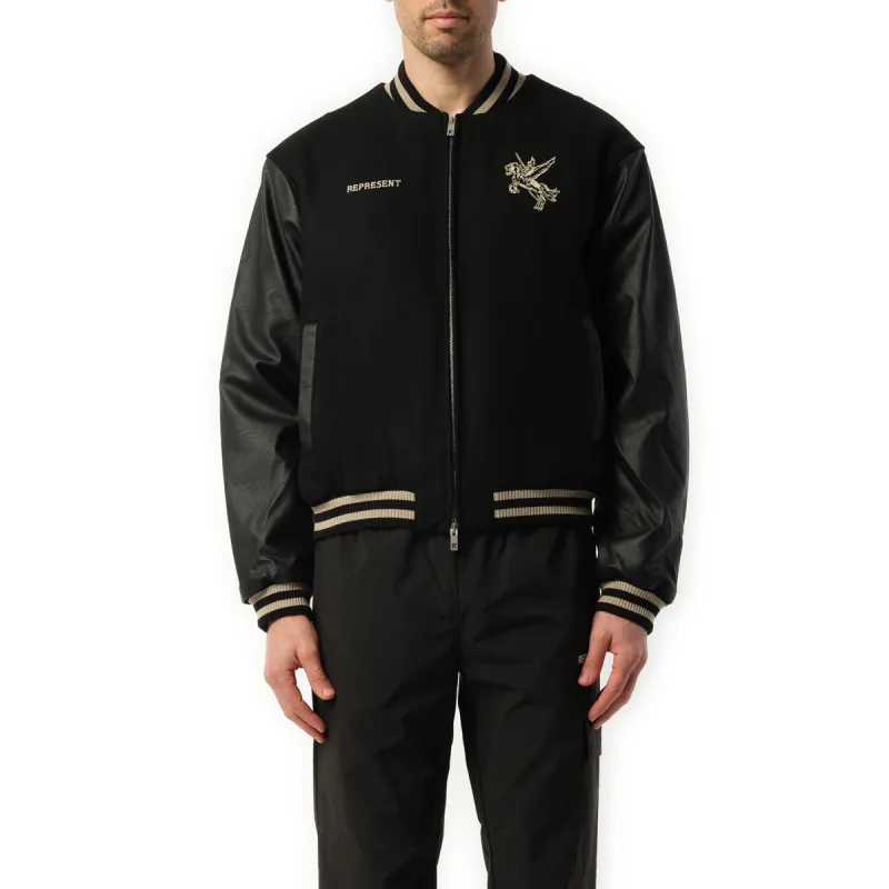 Bellerophon Wool Varsity Jacket in Jet Black sold by MARAIS