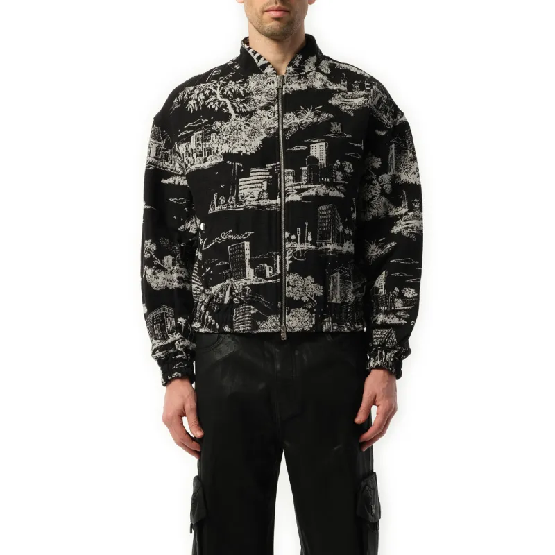 LA Landmark Tapestry Bomber Jacket in Black made by AMIRI