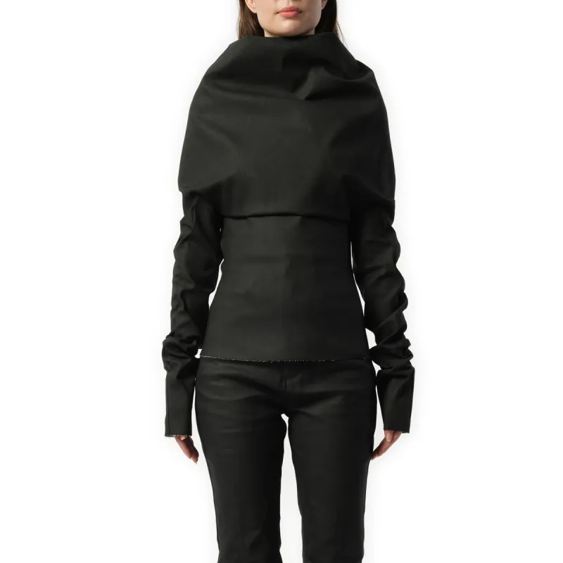 Denim Draped Long Sleeve Top in Black made by Rick Owens