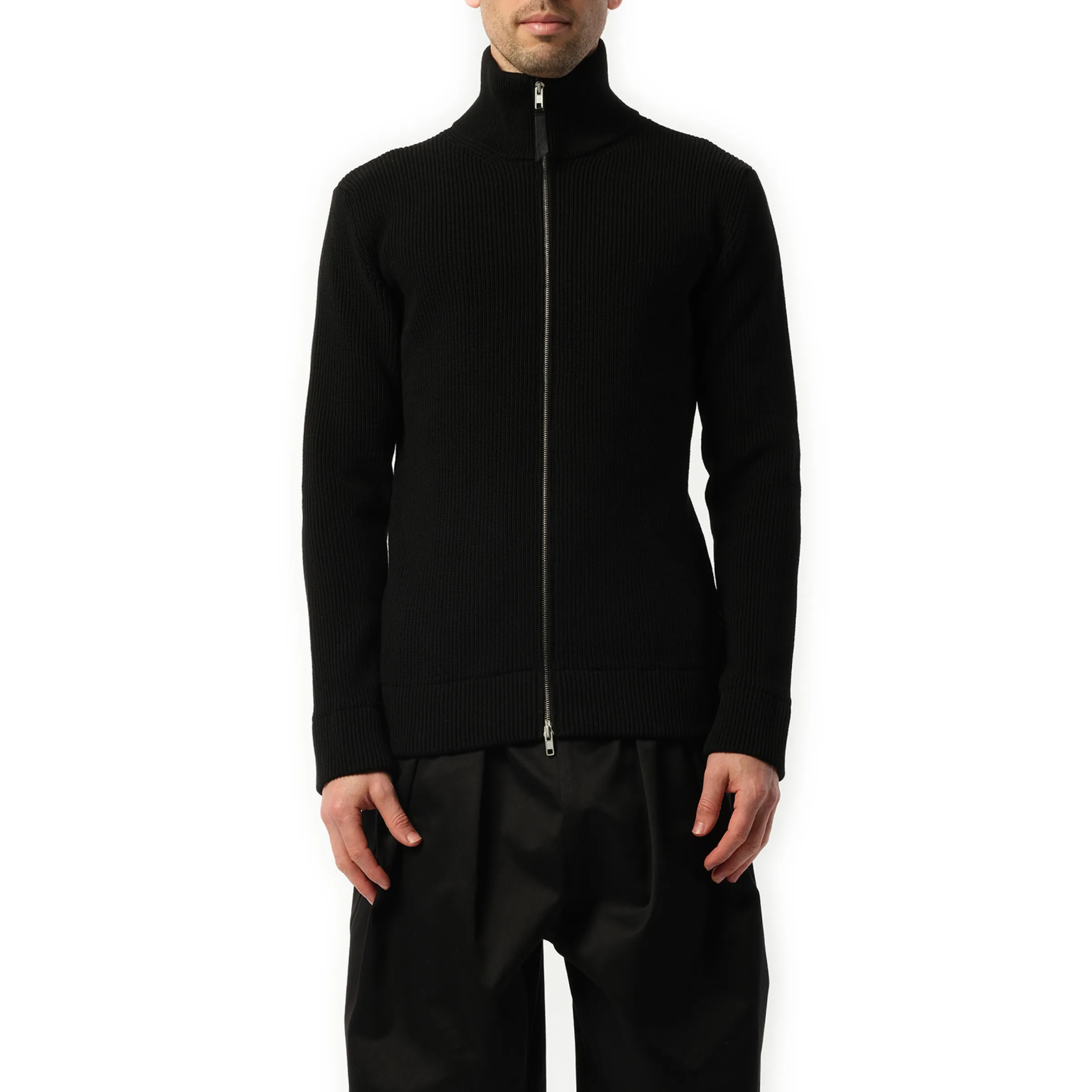 English Rib Zip Cardigan in Black sold by MARAIS