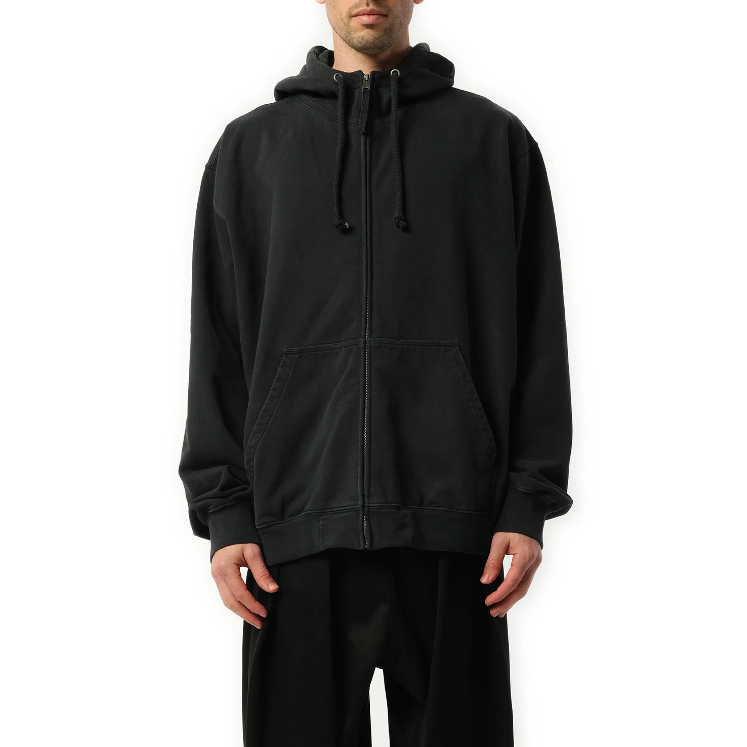 Memory of Logo Zip Up Hoodie in Washed Black sold by MARAIS