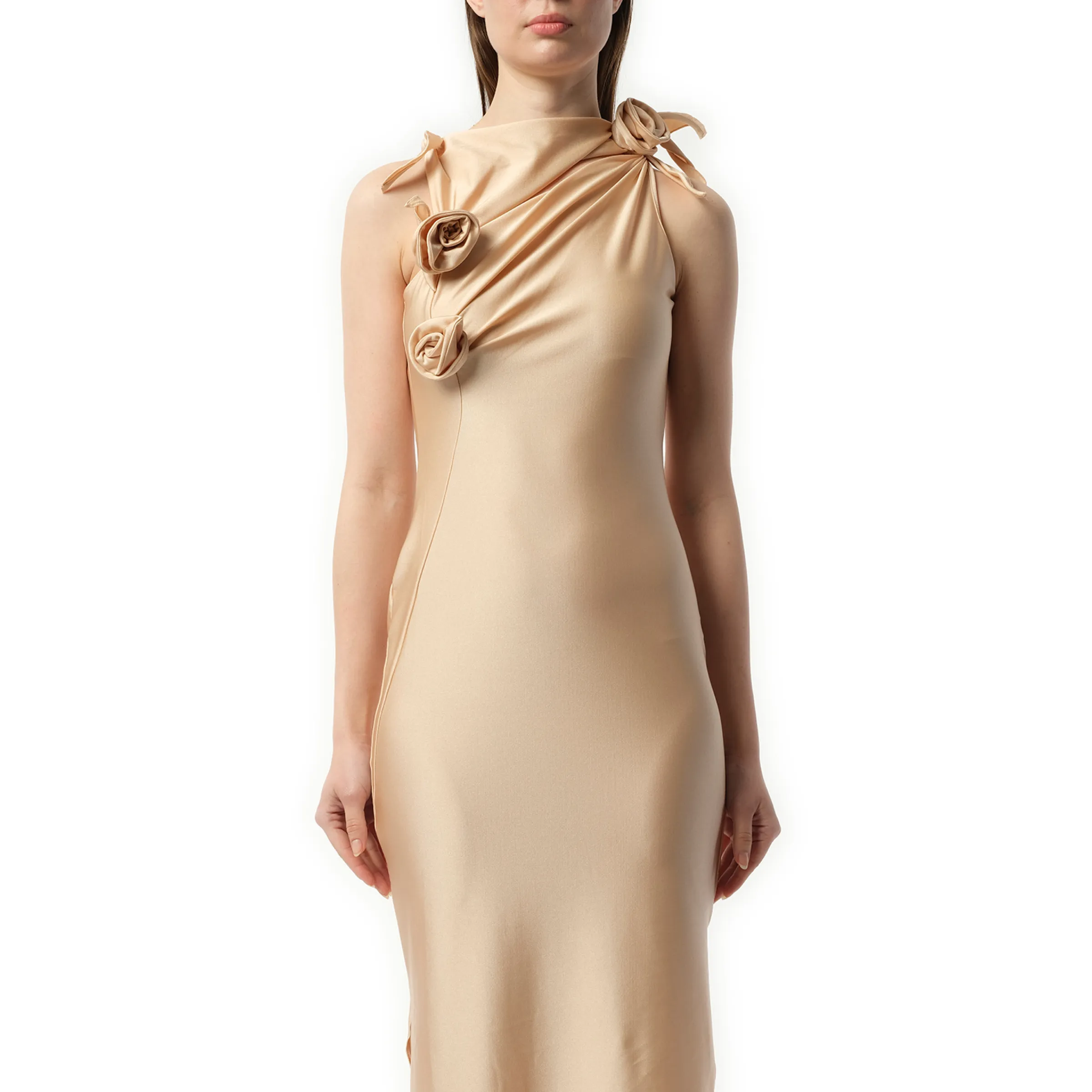 Asymmetric Flower Gown in Beige sold by MARAIS