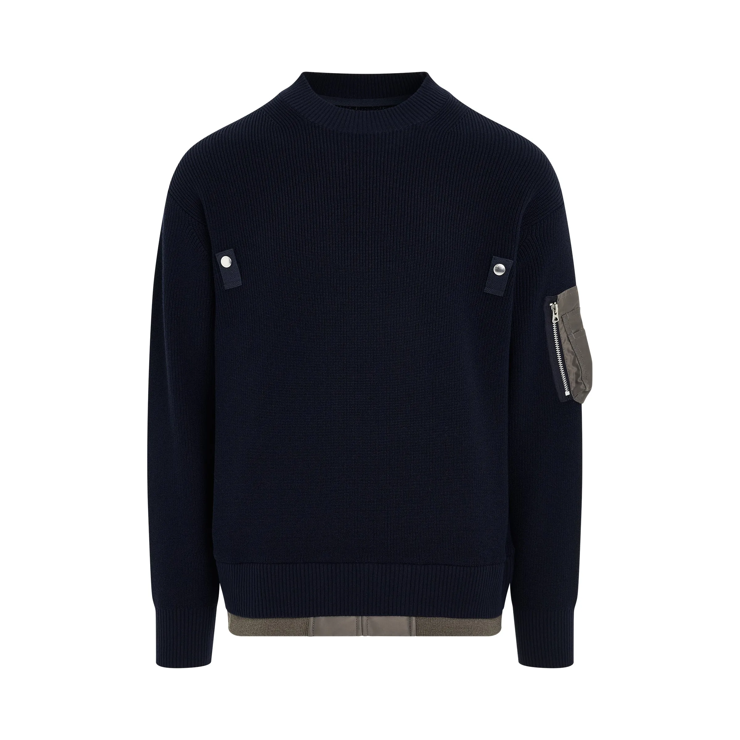 Nylon Twill x Knit Pullover in Navy sold by MARAIS