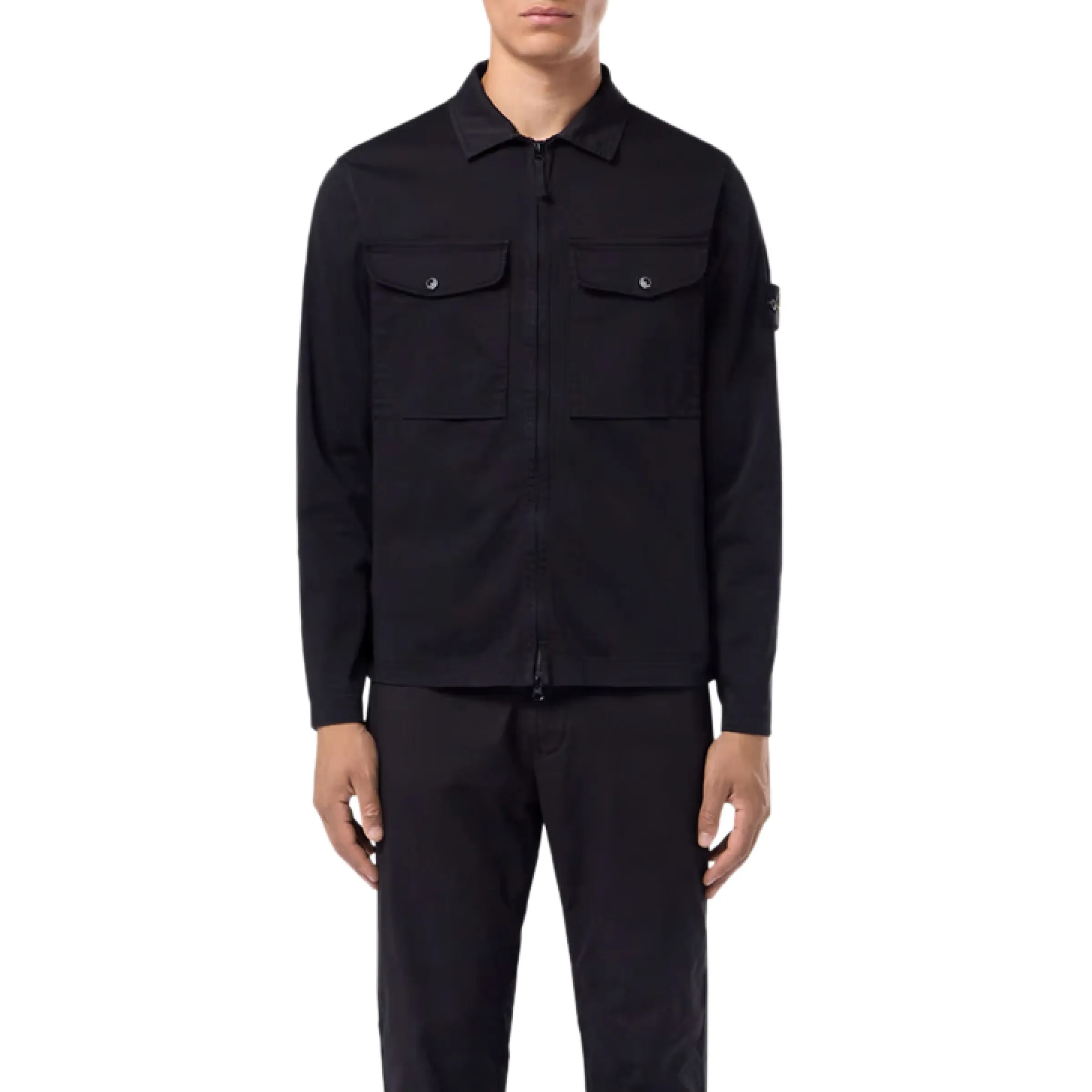 Organic Stretch Cotton Shirt in Black sold by MARAIS