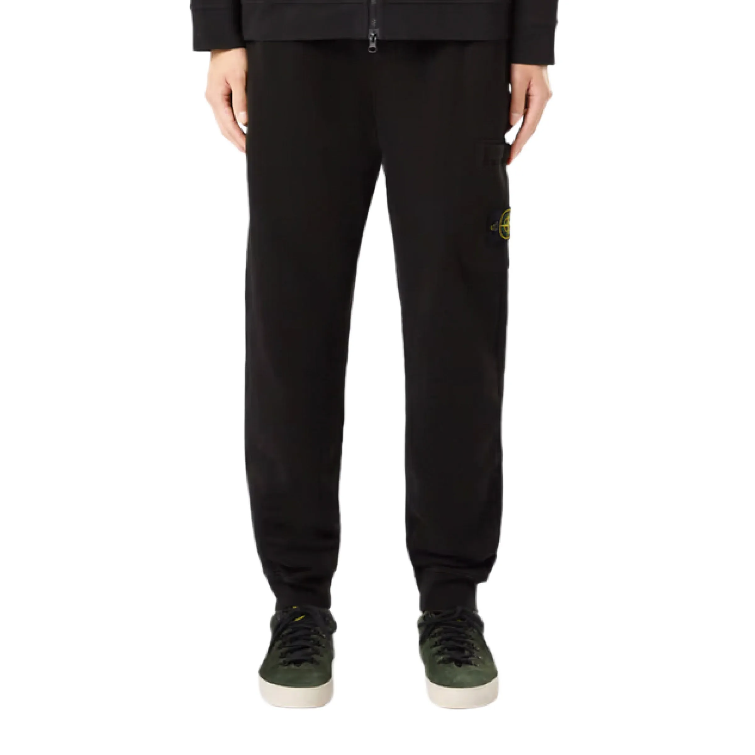 Cotton Fleece Patch Track Pants in Black sold by MARAIS