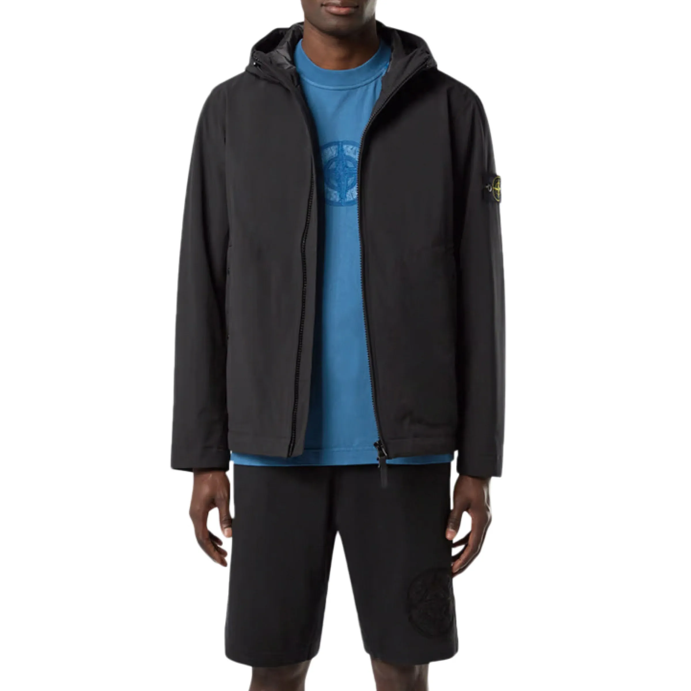 Compass Badge Hooded Jacket in Black sold by MARAIS