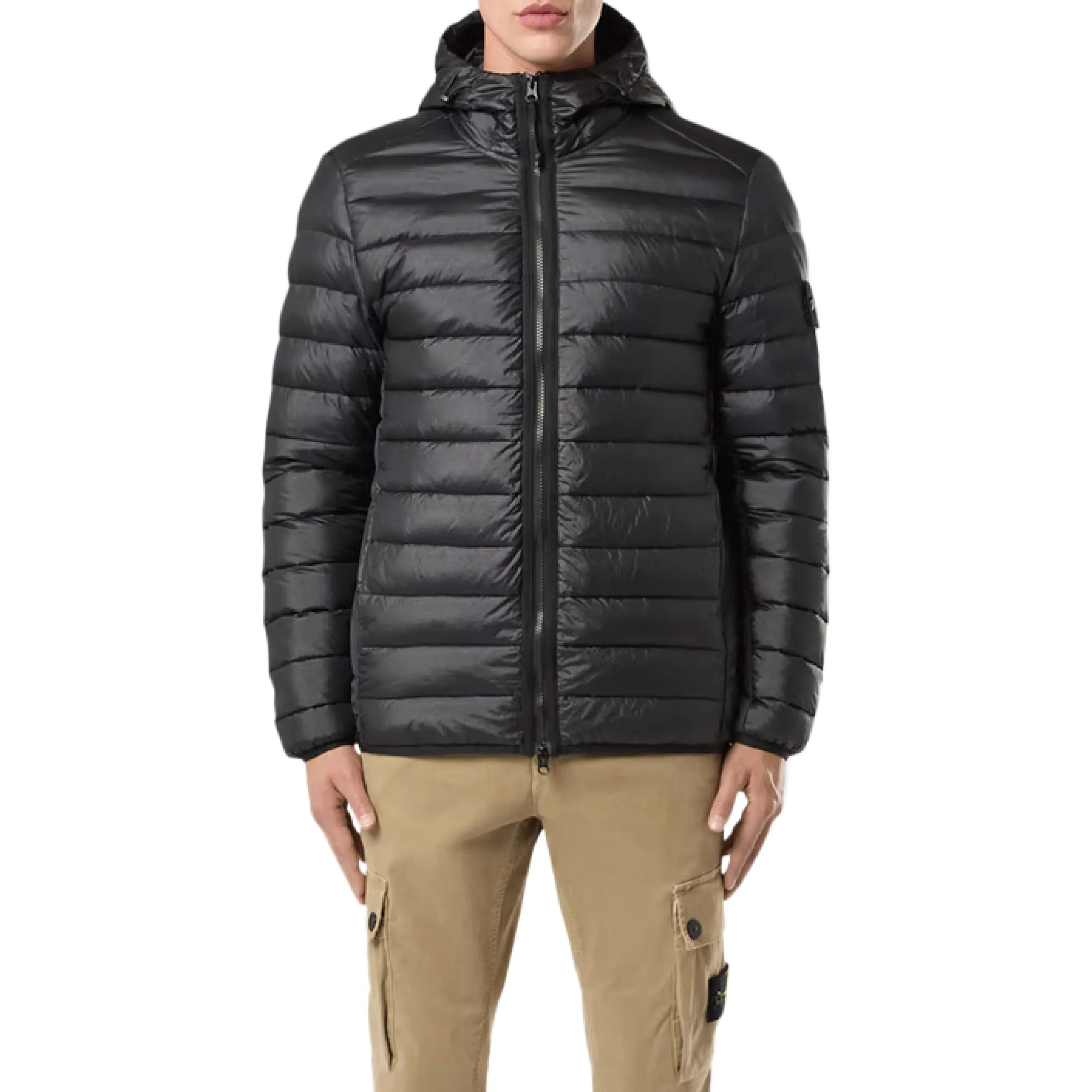 Lightweight Hooded Down Jacket in Black sold by MARAIS
