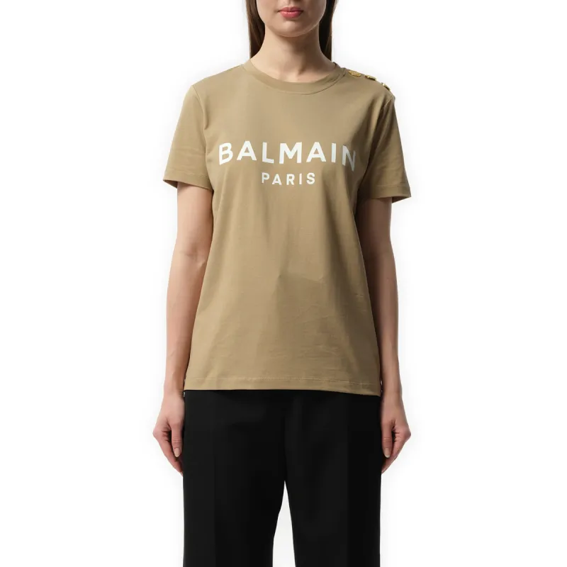 3 Button Printed Balmain T-Shirt in Beige/White sold by MARAIS