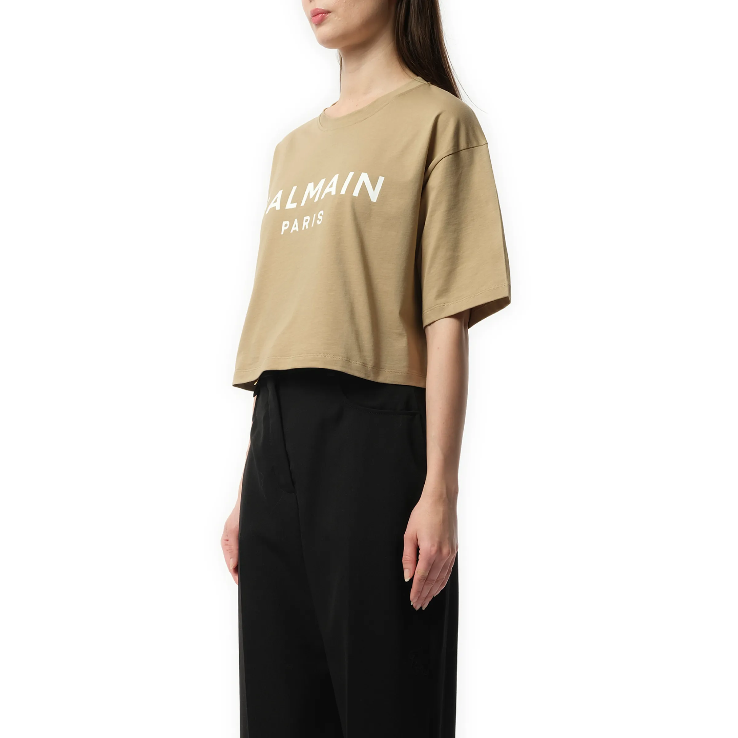 Balmain Printed Cropped T-Shirt in Beige/White sold by MARAIS product image thumbnail 5