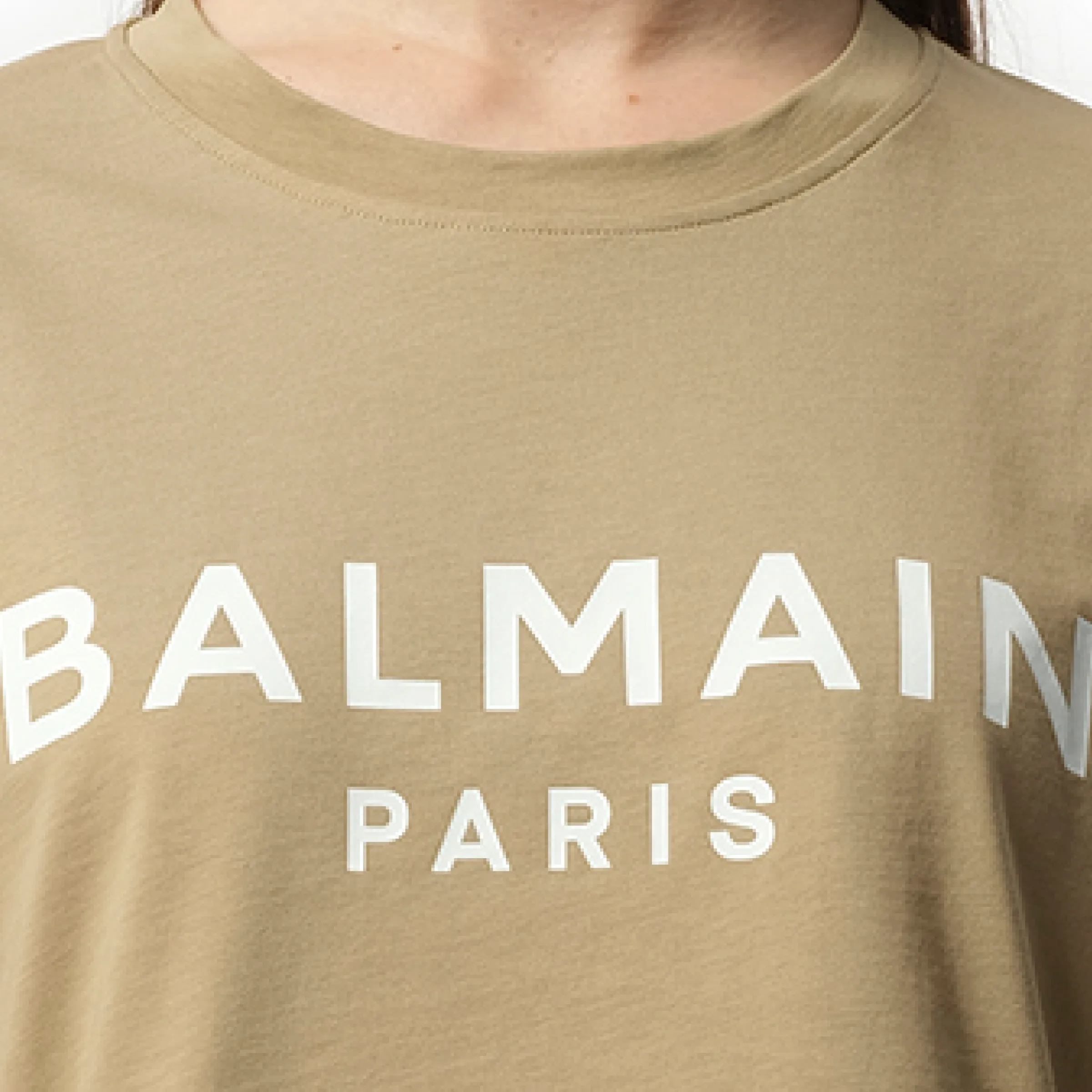 Balmain Printed Cropped T-Shirt in Beige/White sold by MARAIS product image thumbnail 3