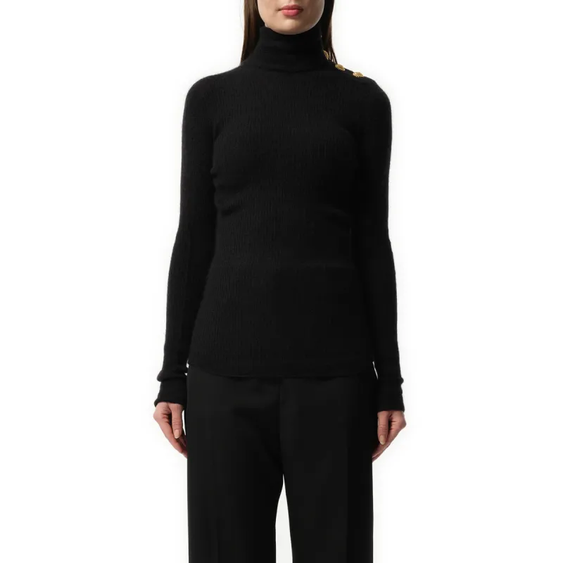 Buttoned High Neck Mohair Top in Black sold by MARAIS