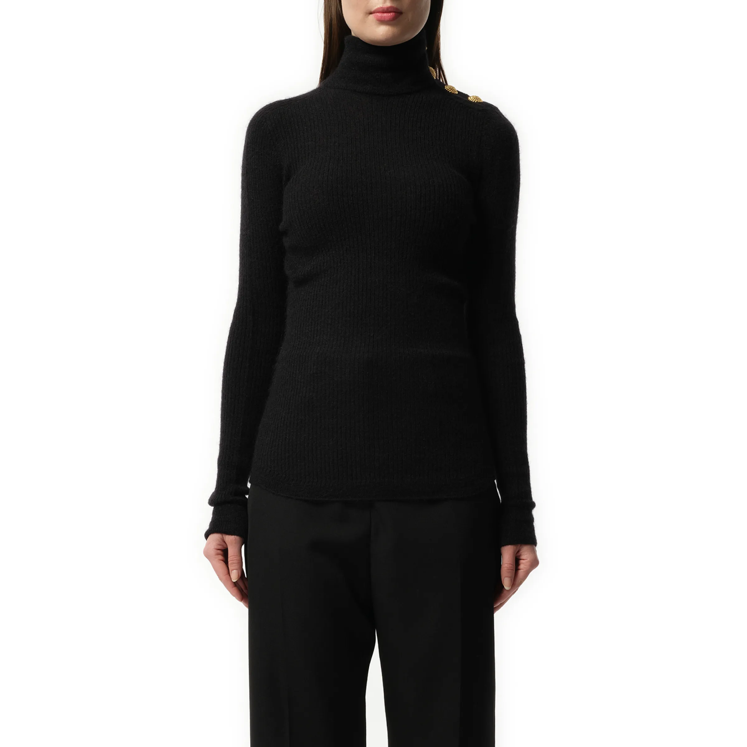 Buttoned High Neck Mohair Top in Black sold by MARAIS