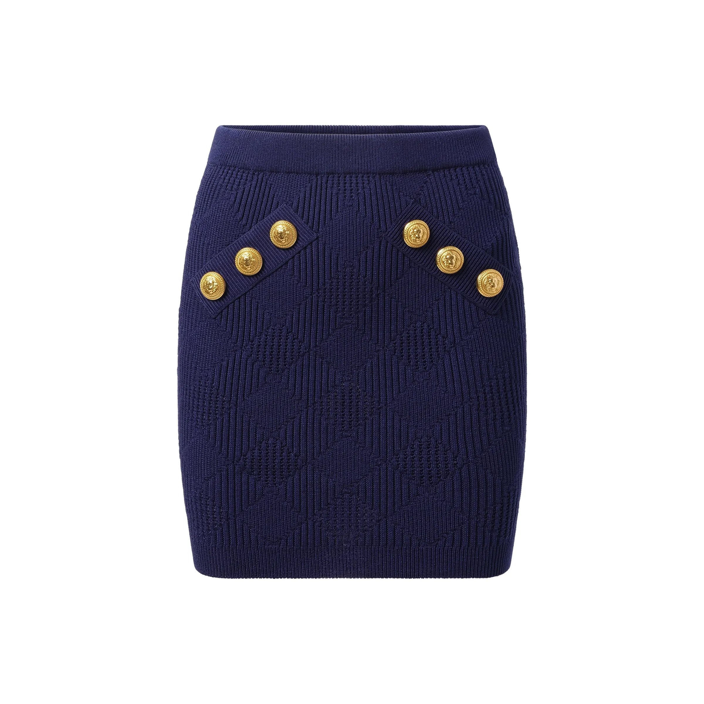 6 Button Vichy Knit Short Skirt in Midnight Blue sold by MARAIS product image thumbnail 2