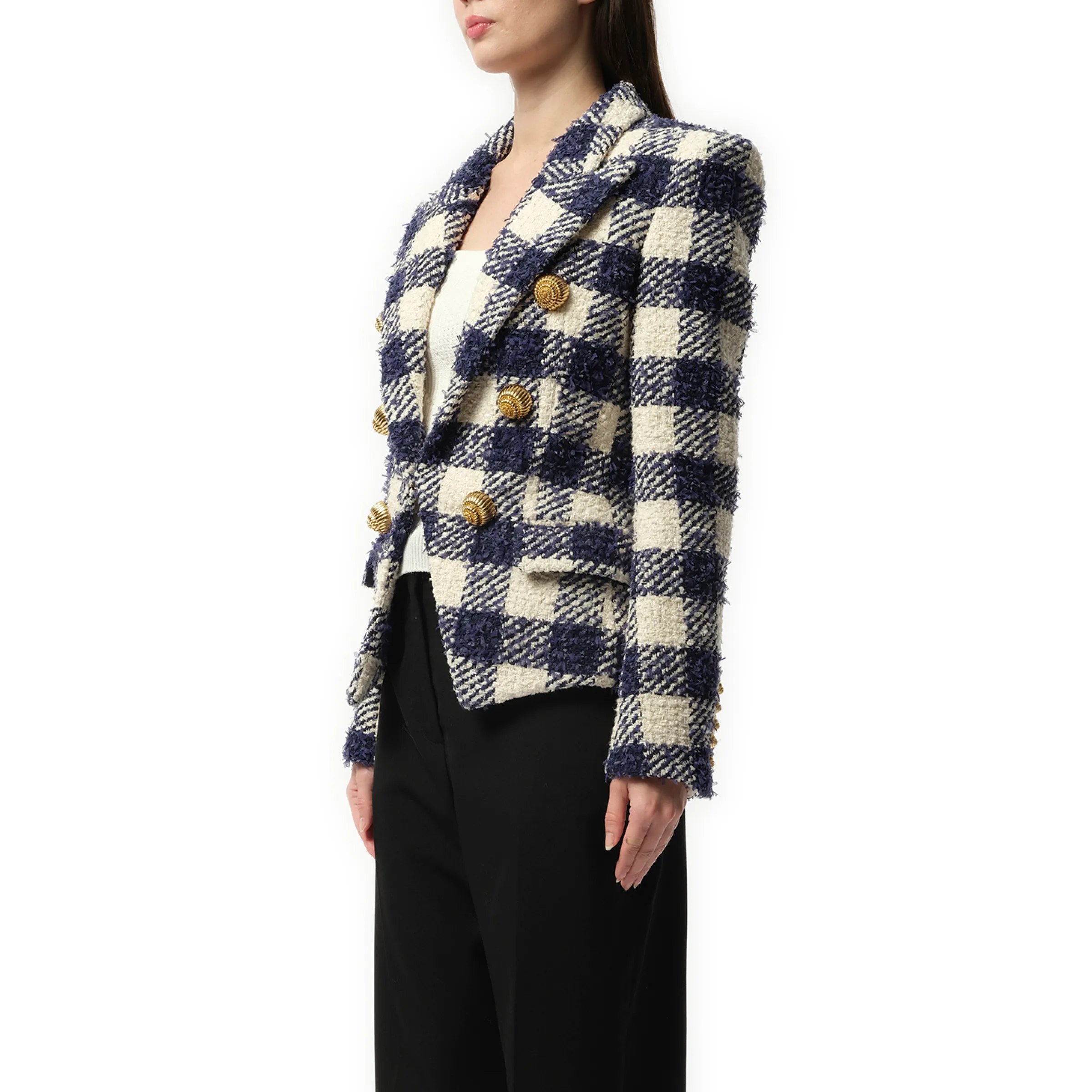 6 Button Tweed Jacket in Marine/White sold by MARAIS product image thumbnail 5