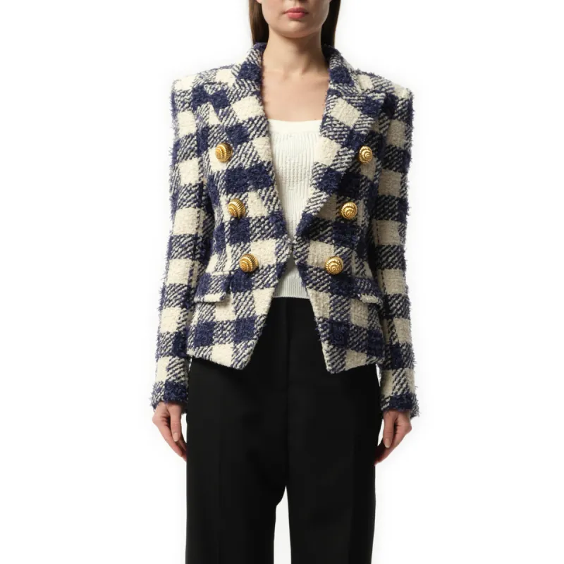 6 Button Tweed Jacket in Marine/White sold by MARAIS
