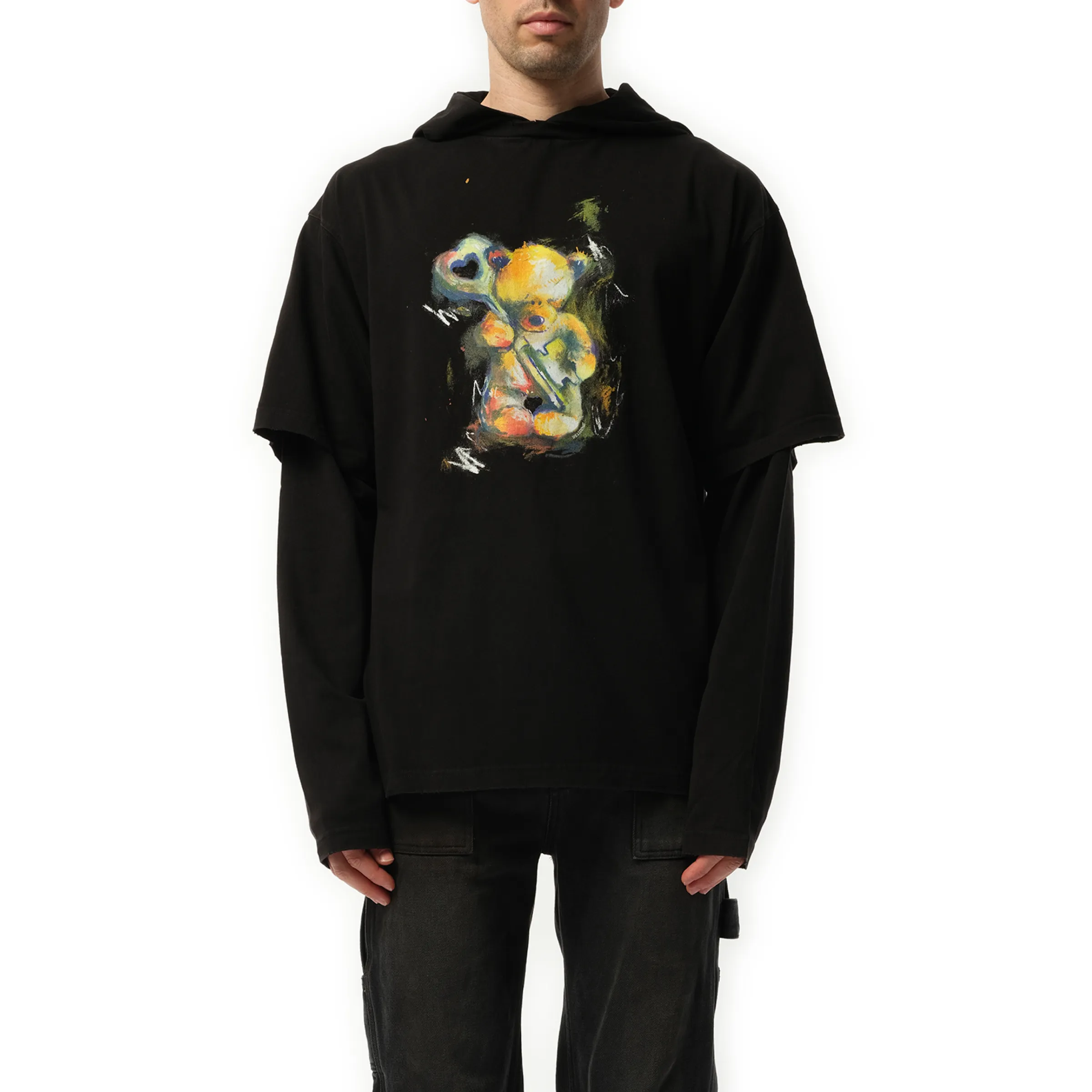 Teddy Bear With Key Hoodie in Black sold by MARAIS