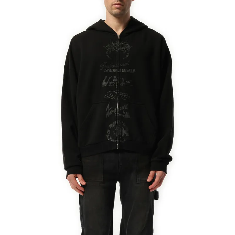Multi Logo Zip-Up Hoodie in Black made by MARAIS