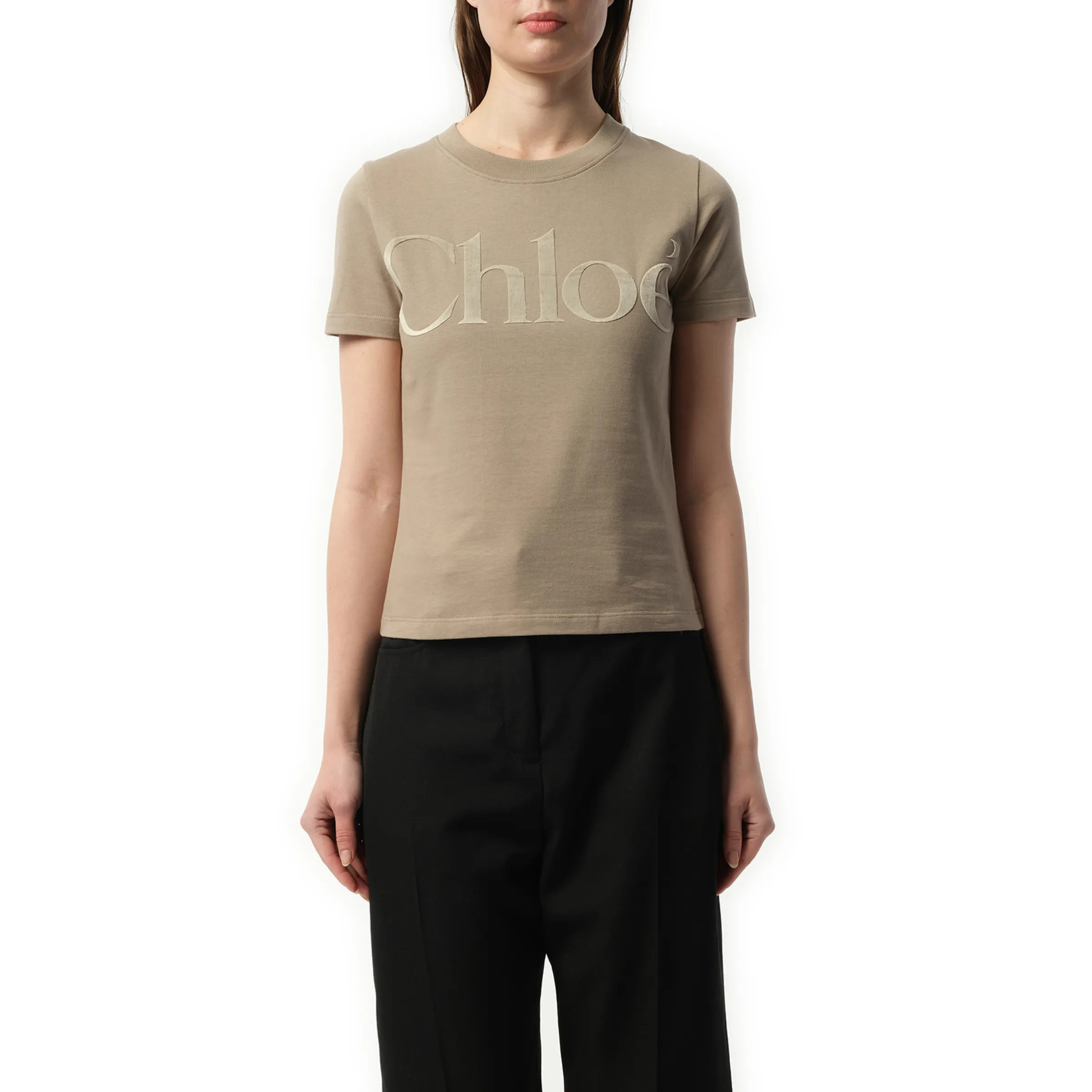 Chloe Logo T-Shirt in Powder Grey sold by MARAIS