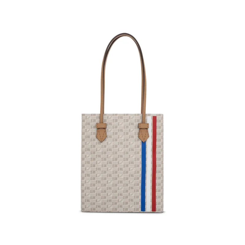 Cannes Vertical Tote GM with Stripes in Champagne sold by MARAIS