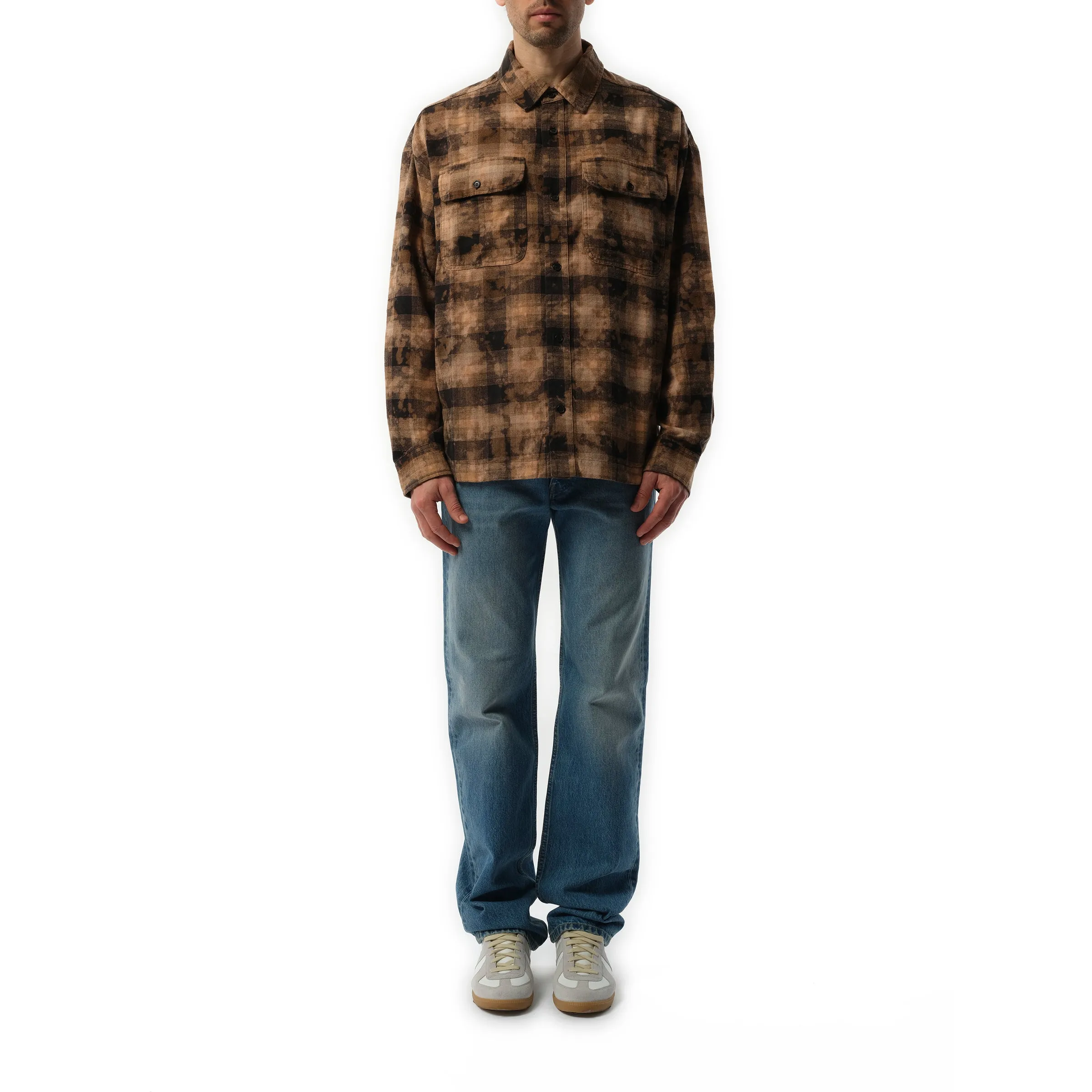 Long Sleeve Curved Logo Check Shirt in Brown/Off White sold by MARAIS product image thumbnail 4