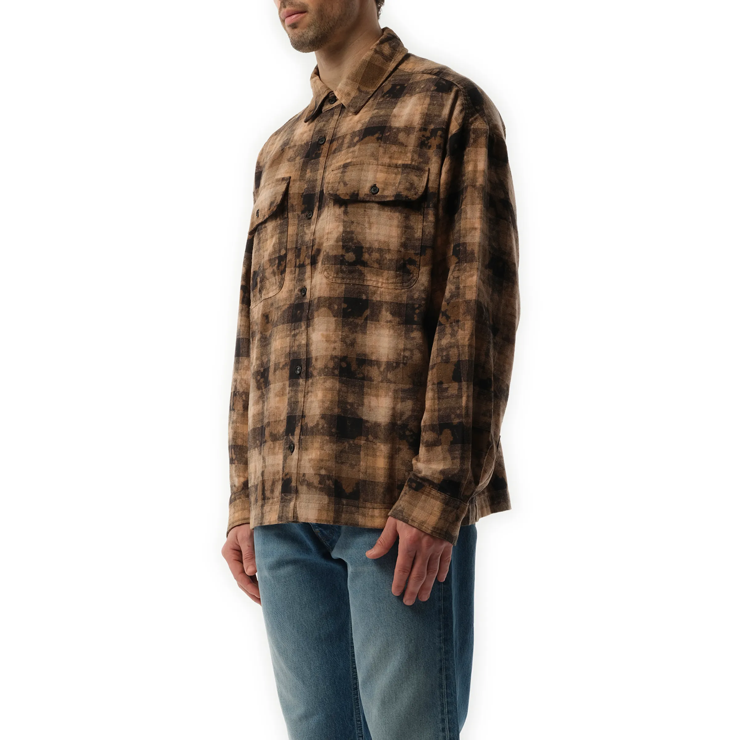 Long Sleeve Curved Logo Check Shirt in Brown/Off White sold by MARAIS product image thumbnail 5