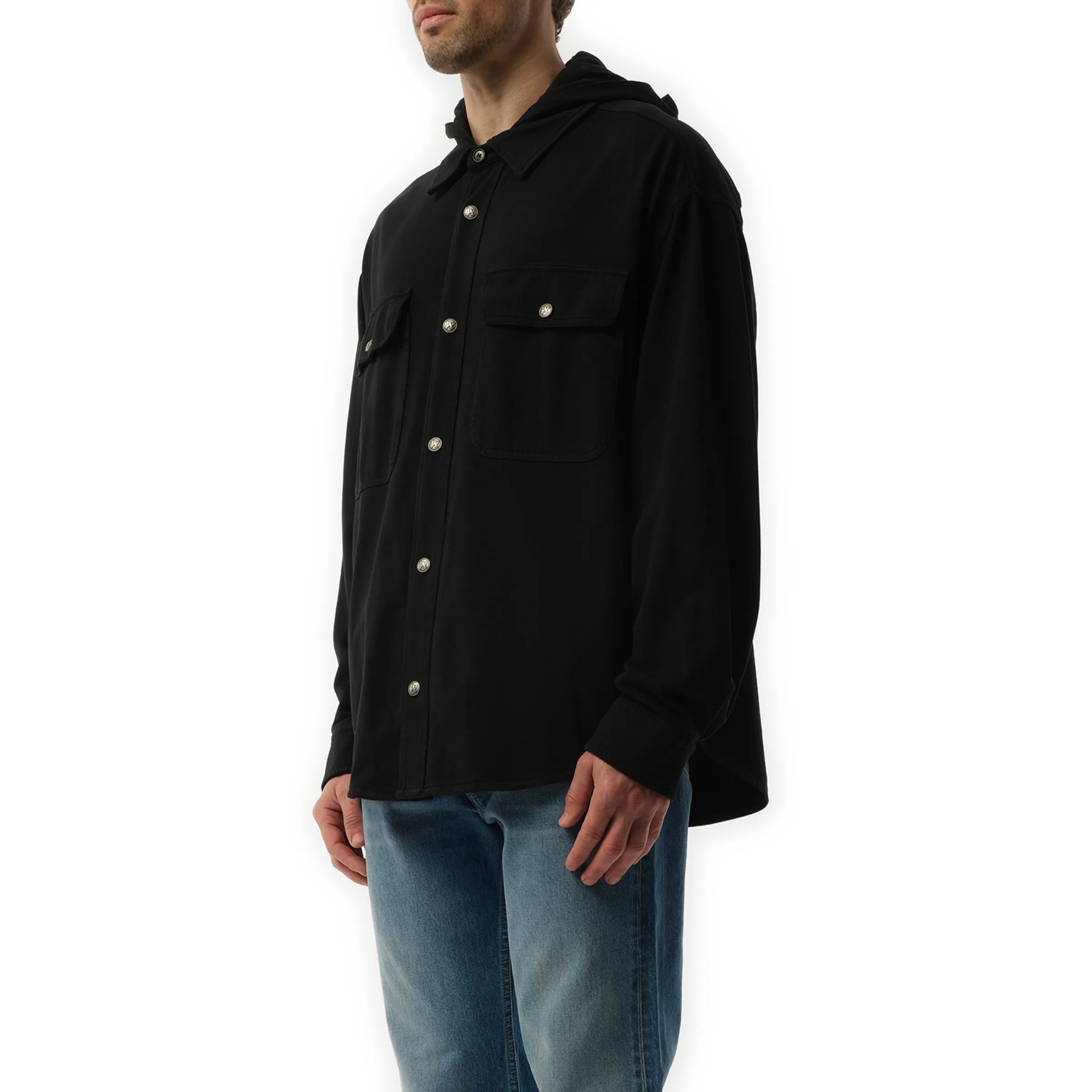 GD Classic Logo Hooded Overshirt in Black/Black sold by MARAIS product image thumbnail 5