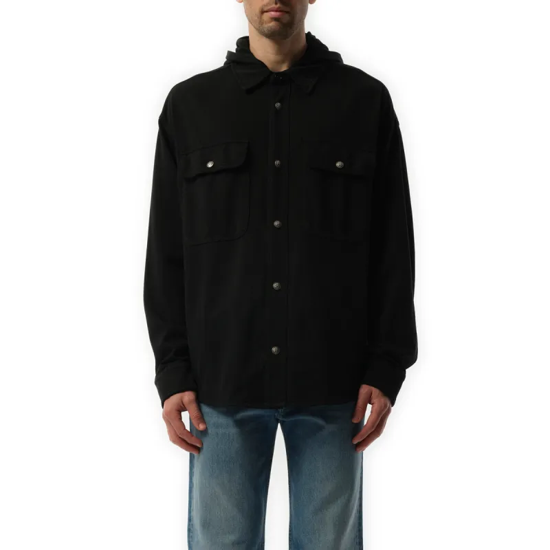 GD Classic Logo Hooded Overshirt in Black/Black sold by MARAIS