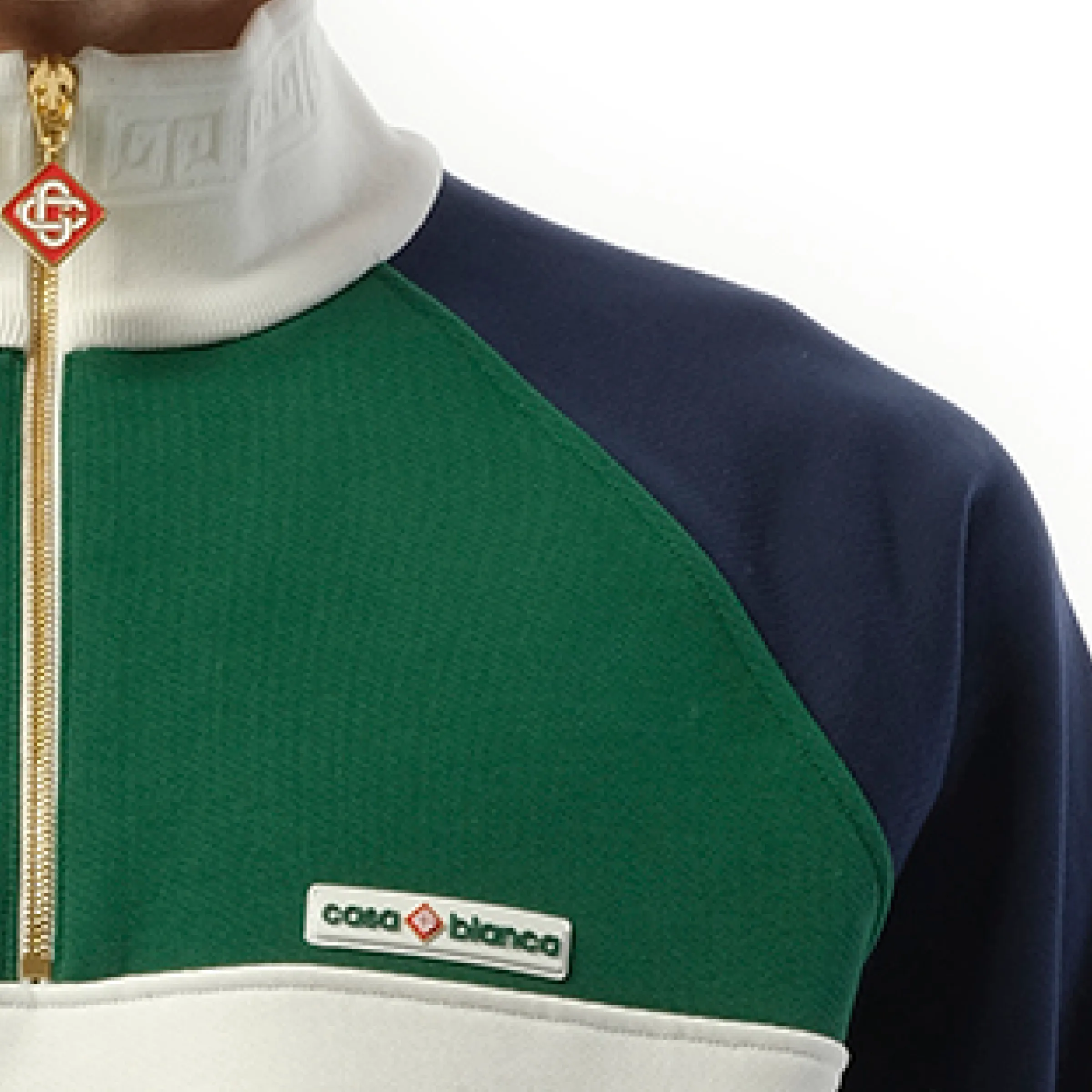 Quarter Zip Colourblock Sweatshirt in Green/Navy/White sold by MARAIS product image thumbnail 3