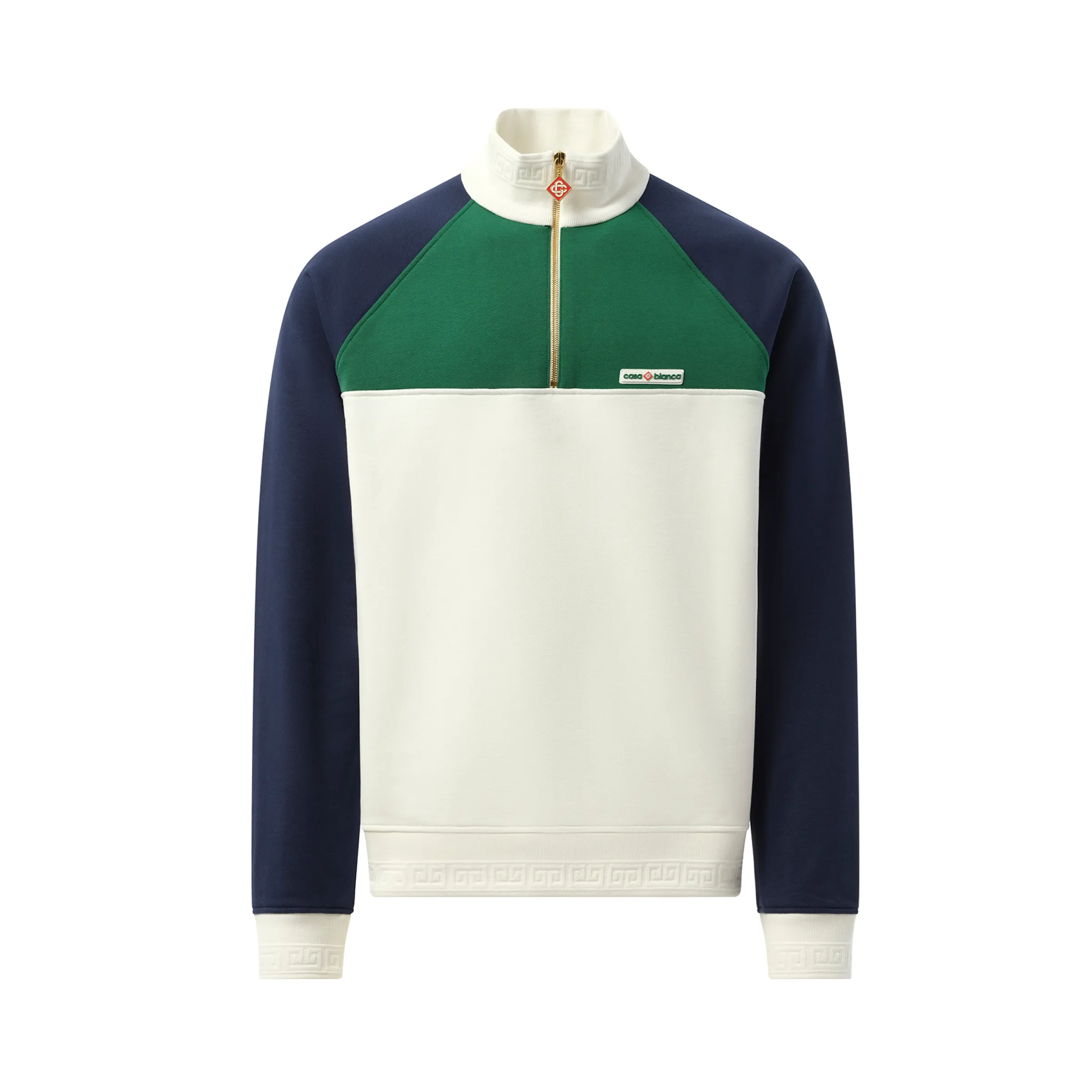 Quarter Zip Colourblock Sweatshirt in Green/Navy/White sold by MARAIS product image thumbnail 2
