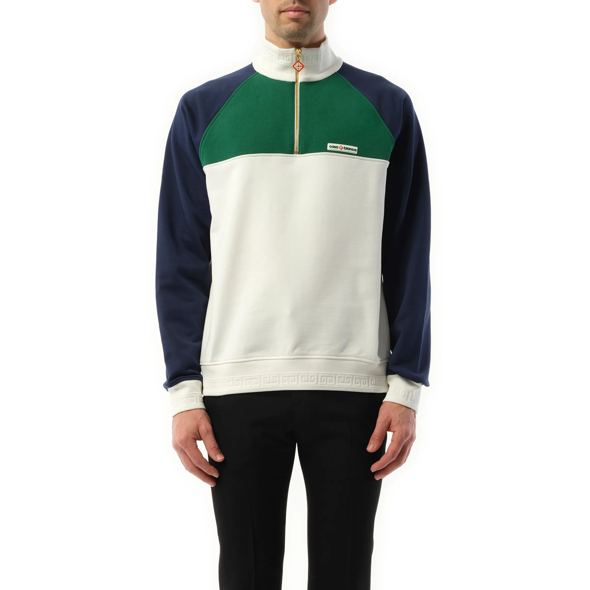 Quarter Zip Colourblock Sweatshirt in Green/Navy/White sold by MARAIS