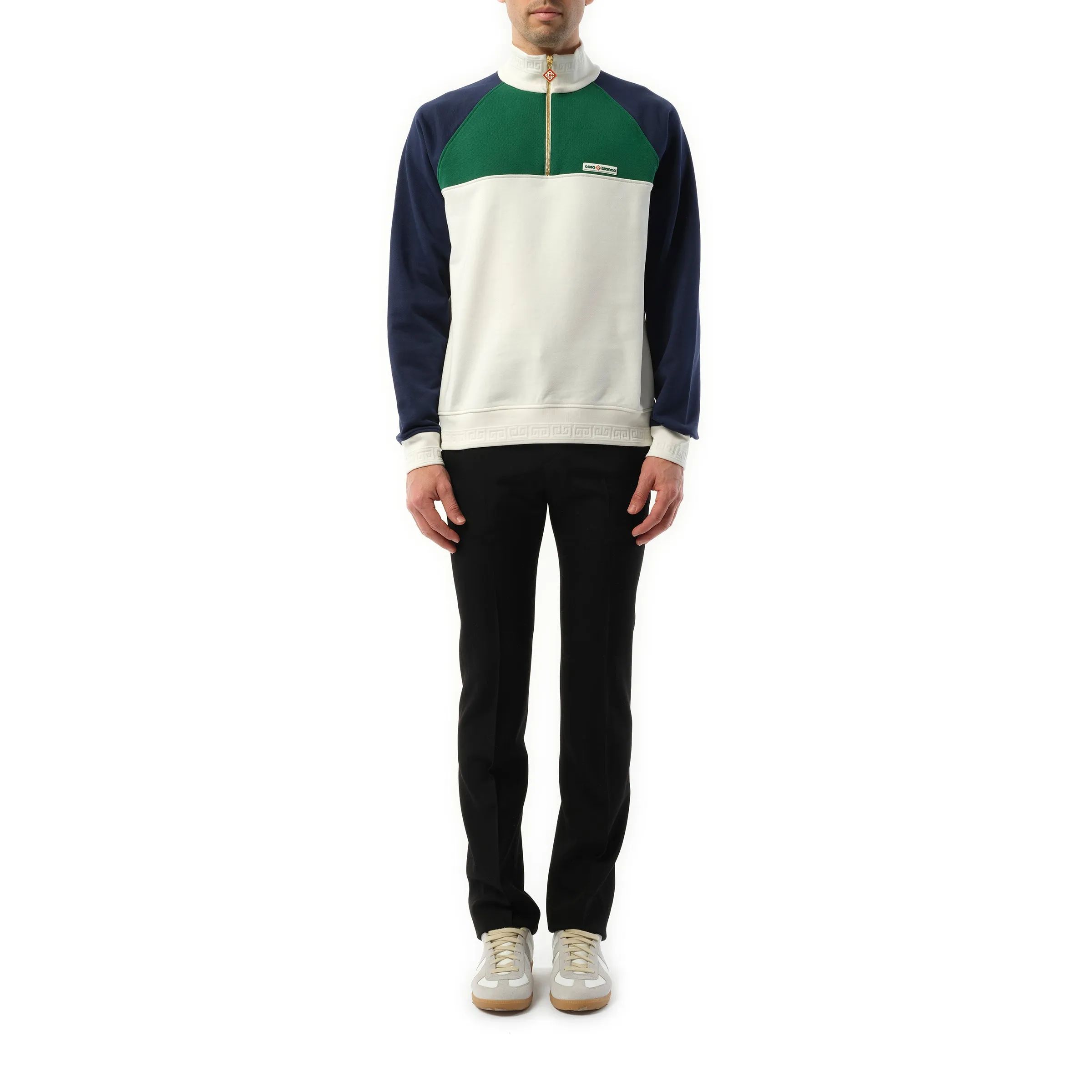 Quarter Zip Colourblock Sweatshirt in Green/Navy/White sold by MARAIS product image thumbnail 4