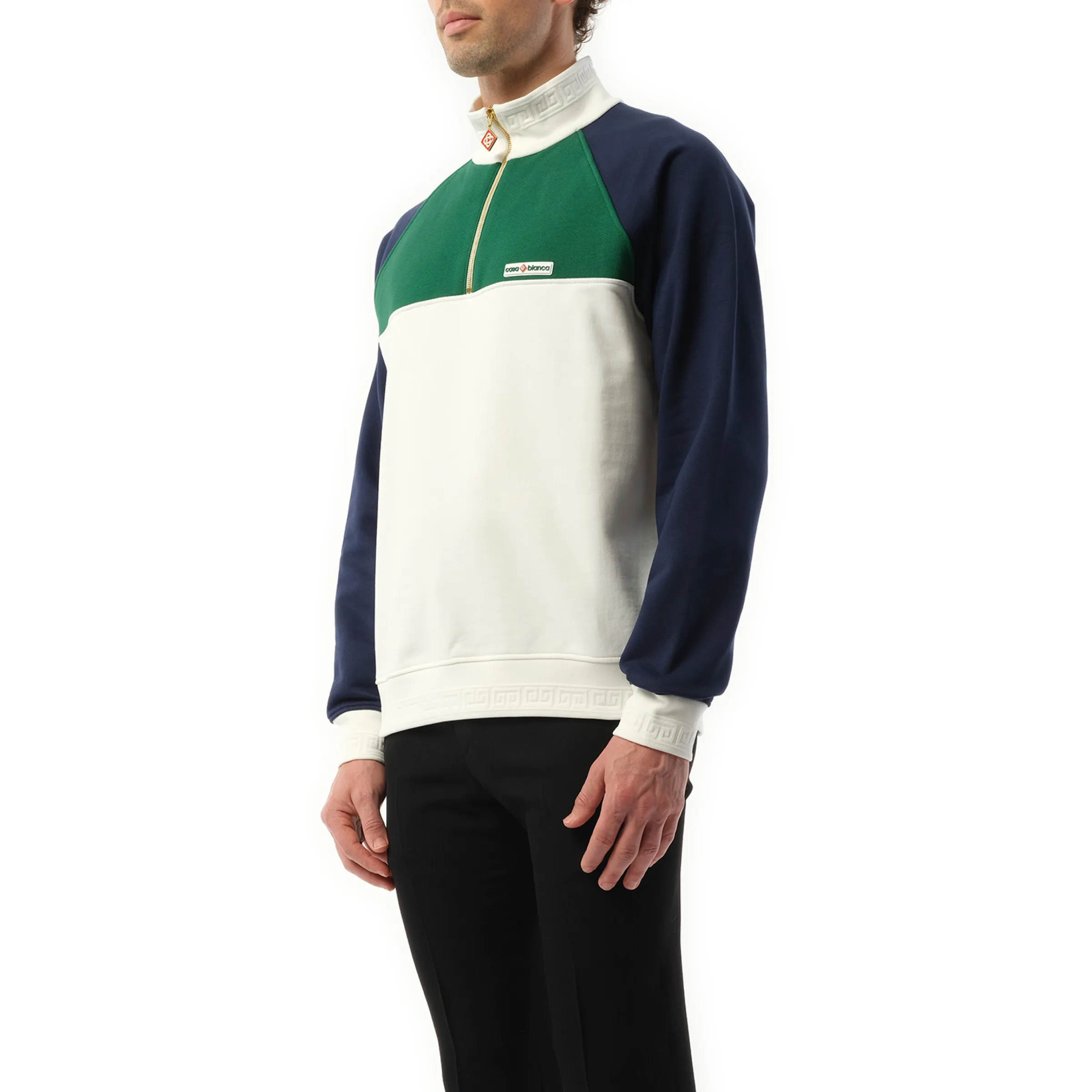 Quarter Zip Colourblock Sweatshirt in Green/Navy/White sold by MARAIS product image thumbnail 5