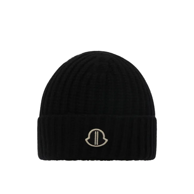 Rick Owens x Moncler Logo Beanie in Black sold by MARAIS