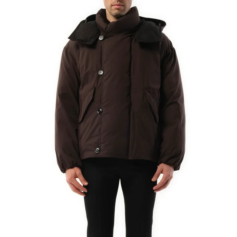 B Hooded Puffer Blouson in Espresso sold by MARAIS