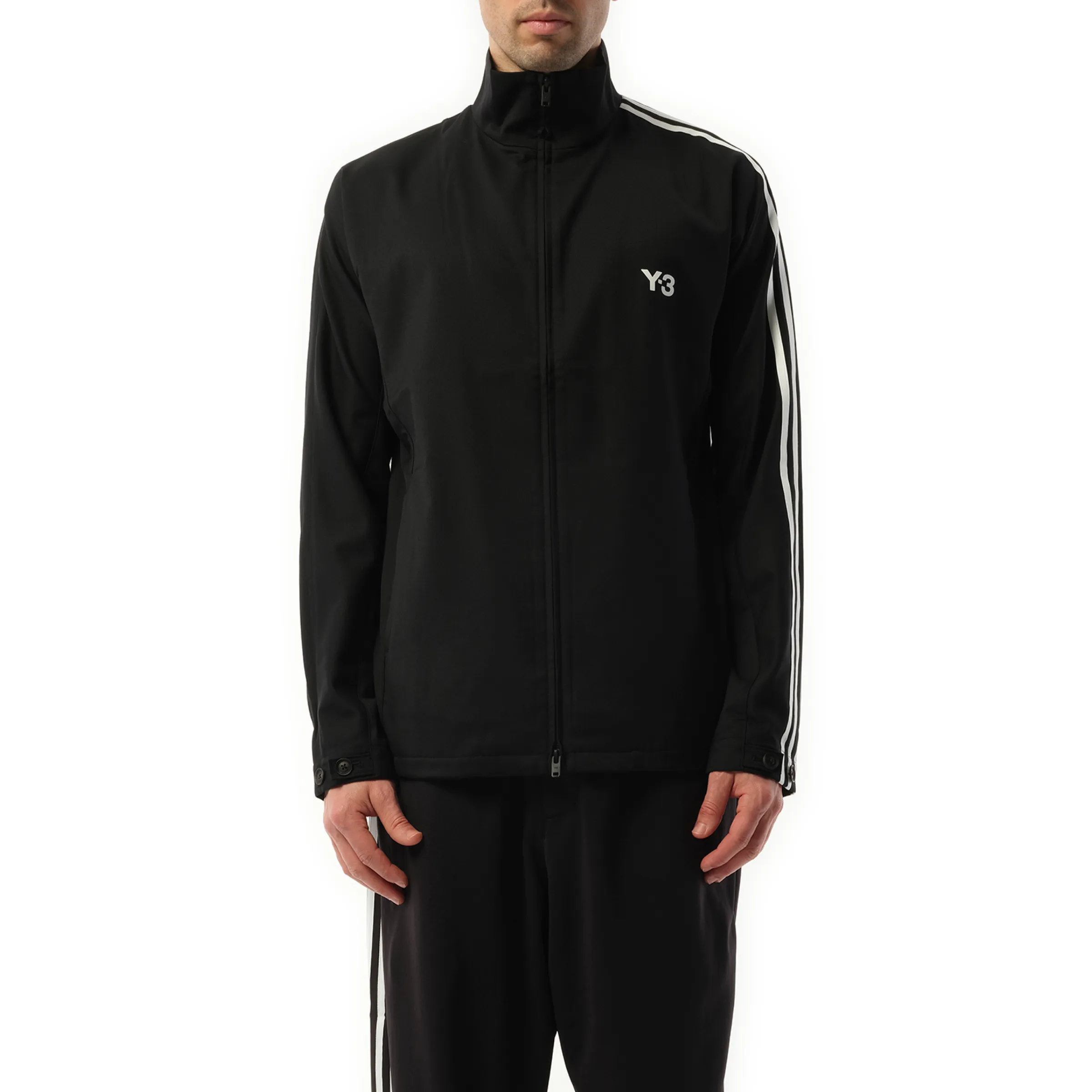 3 Stripe Refined Wool Track Top in Black sold by MARAIS