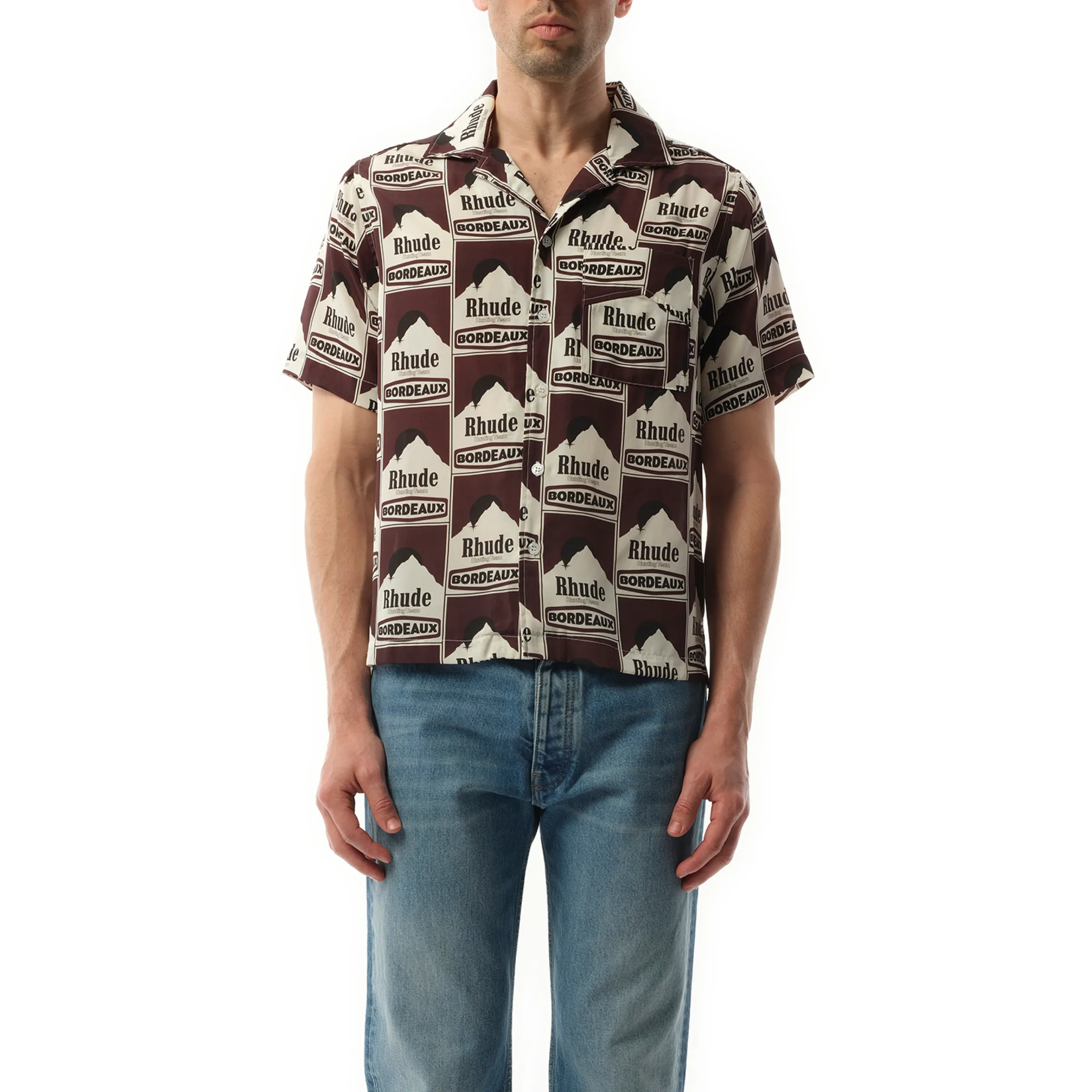 Moonlight Bordeaux Silk Shirt in Maroon/Off White sold by MARAIS