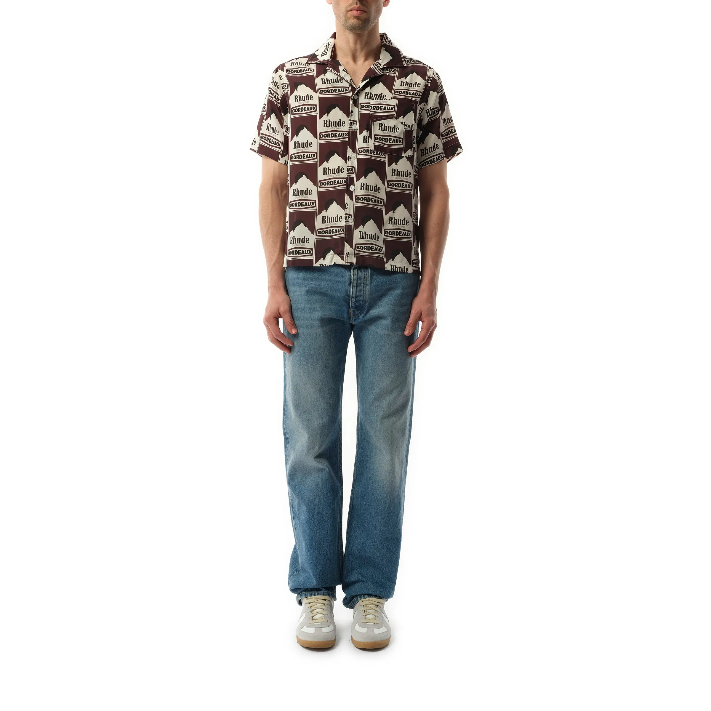 Moonlight Bordeaux Silk Shirt in Maroon/Off White sold by MARAIS product image thumbnail 4