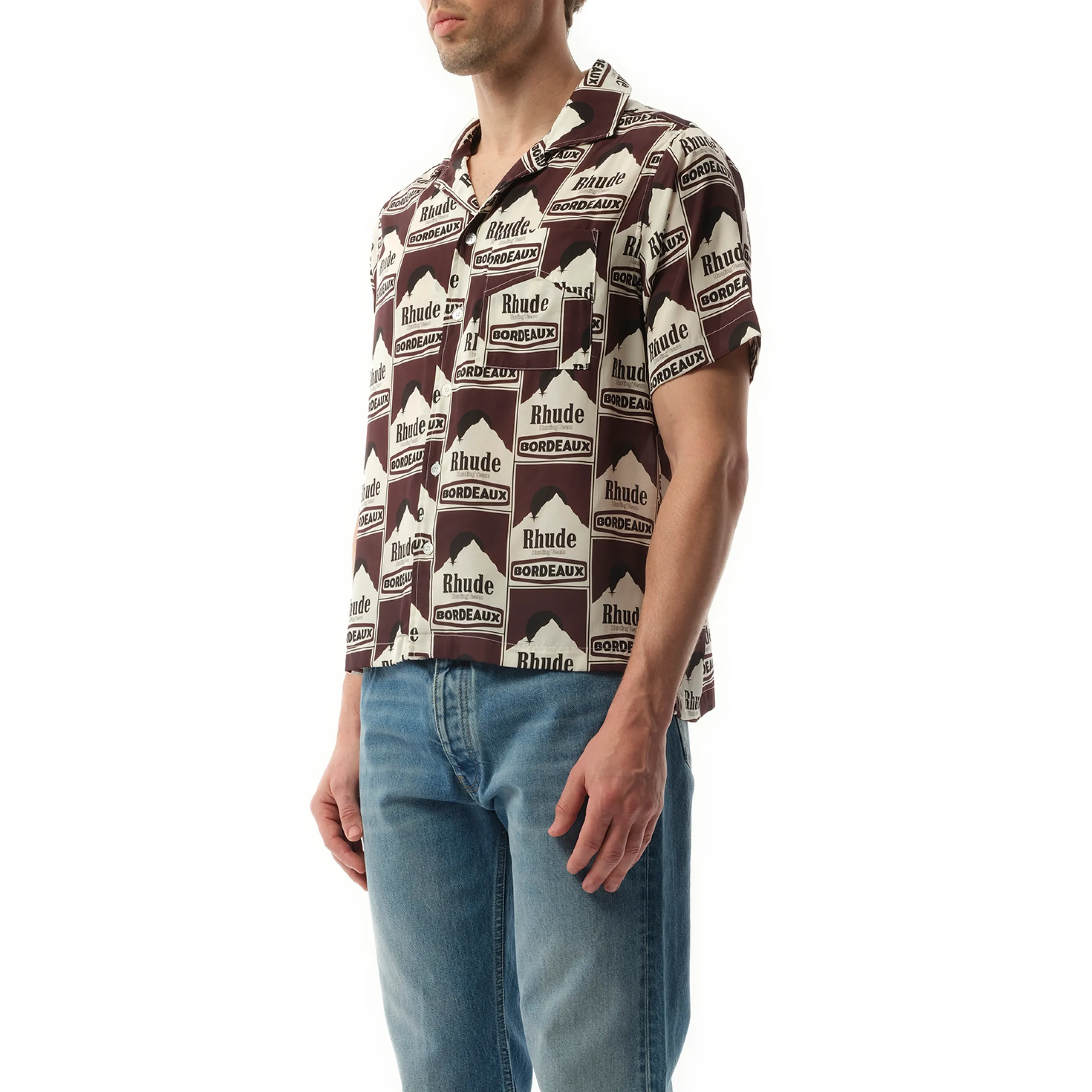 Moonlight Bordeaux Silk Shirt in Maroon/Off White sold by MARAIS product image thumbnail 5