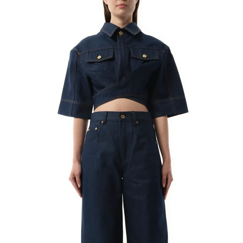 Le Haut De-Nimes Shirt in Navy/Tabac sold by MARAIS