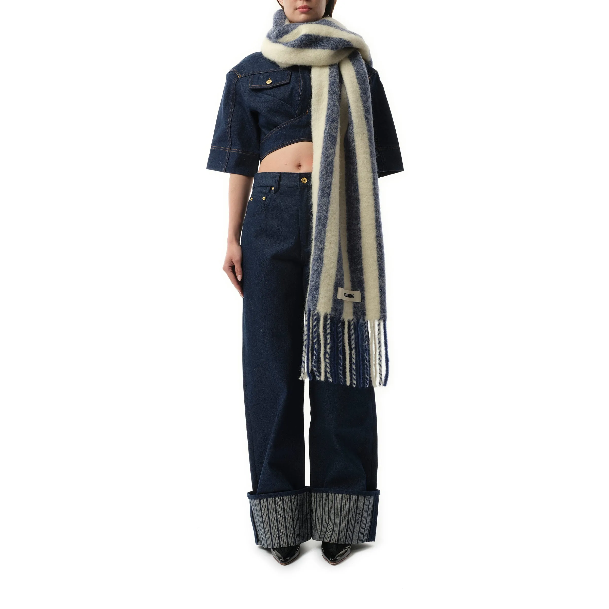 L'echarpe Carro Scarf in White/Blue Stripe sold by MARAIS product image thumbnail 4