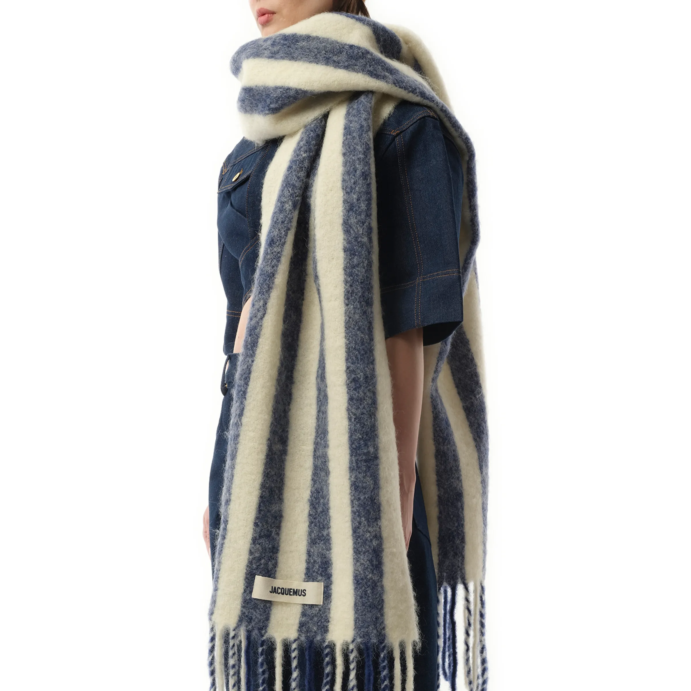 L'echarpe Carro Scarf in White/Blue Stripe sold by MARAIS product image thumbnail 5